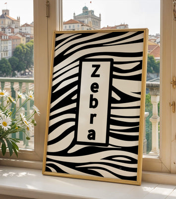 Elegant zebra print design with bold text accent