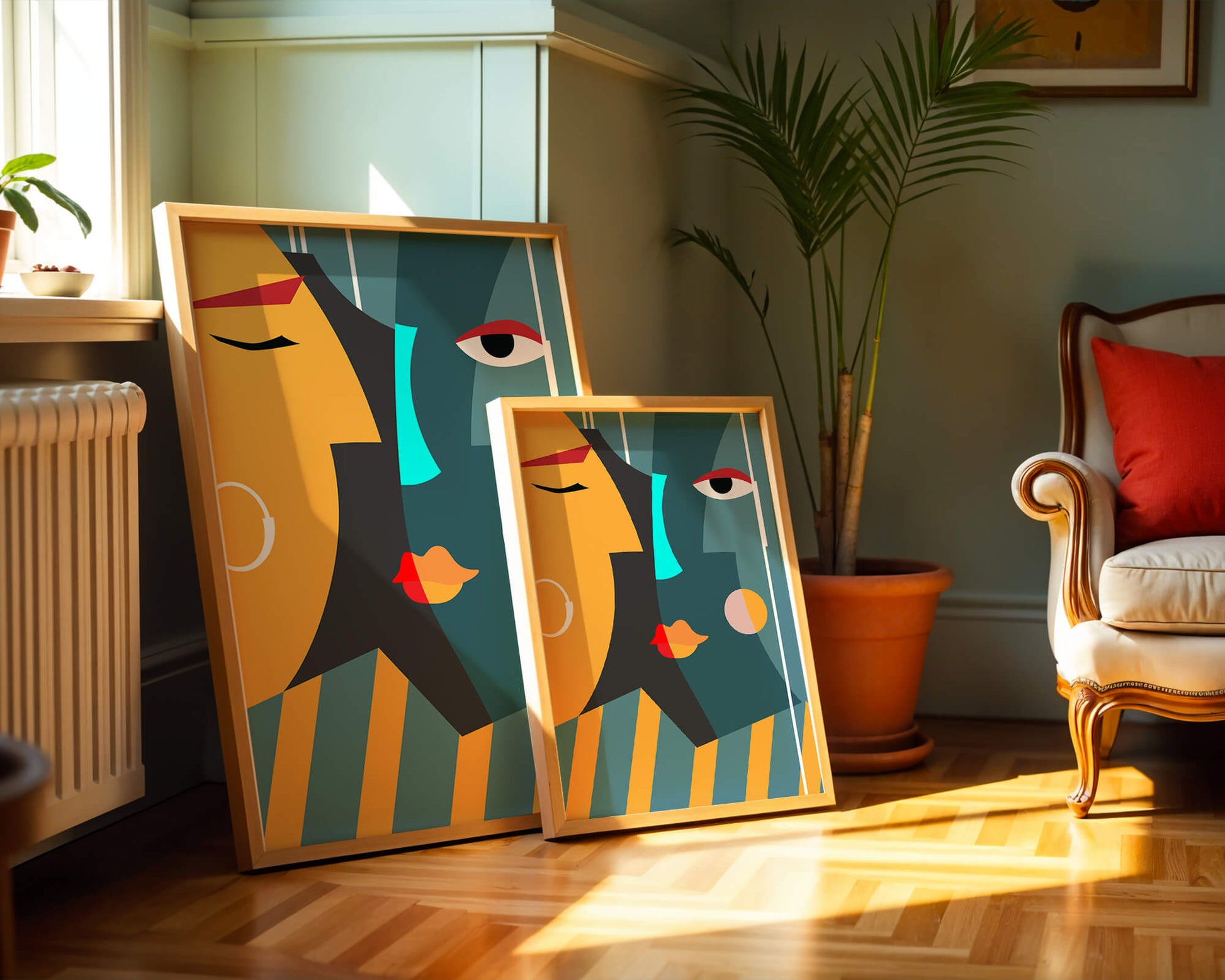 Arte geométrico abstracto con colores y formas audaces