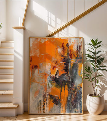 Abstract Orange and Grey Textured Art