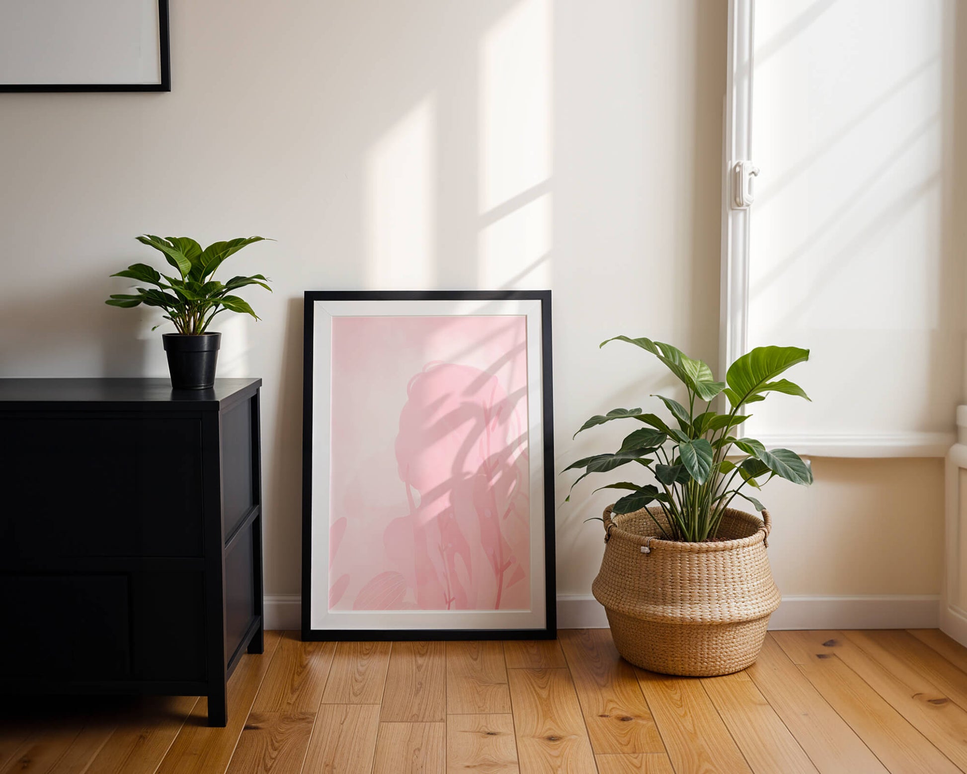 Subtle pink abstract silhouette with floral elements