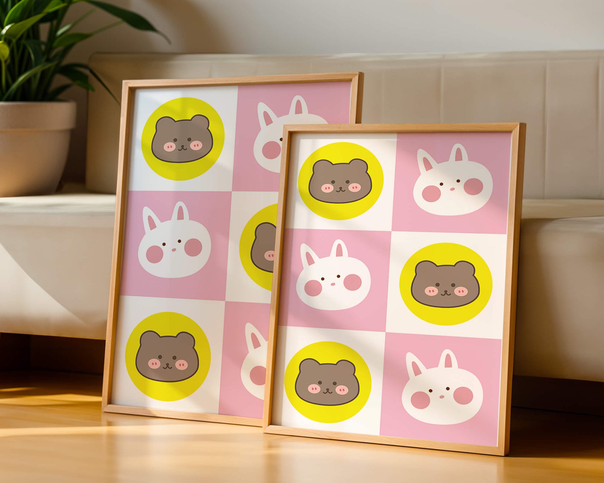 Diseño de patrones de animales juguetones con caras de osos y conejos en colores pastel