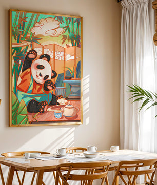 Cheerful Panda Having Tea in a Bamboo Garden - Mi tienda