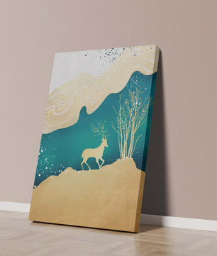 Elegante abstrakte Kunst mit goldenem Hirsch und Naturthema