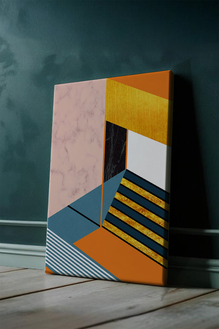 Abstract geometric design with marble and gold textures