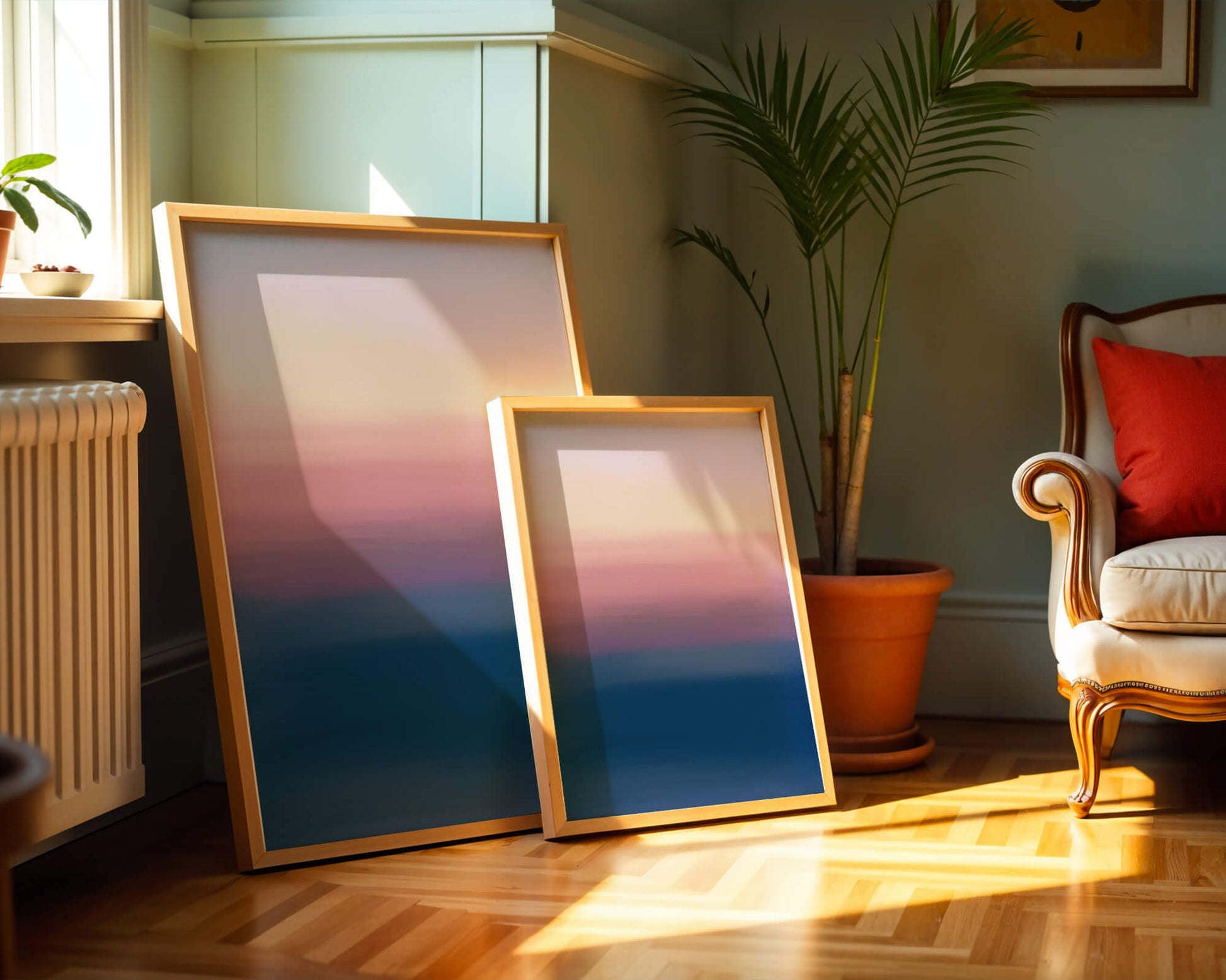 Atardecer abstracto y tranquilo sobre el océano con cielo degradado