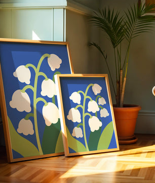 Abstract Lily of the Valley Illustration on Blue Background