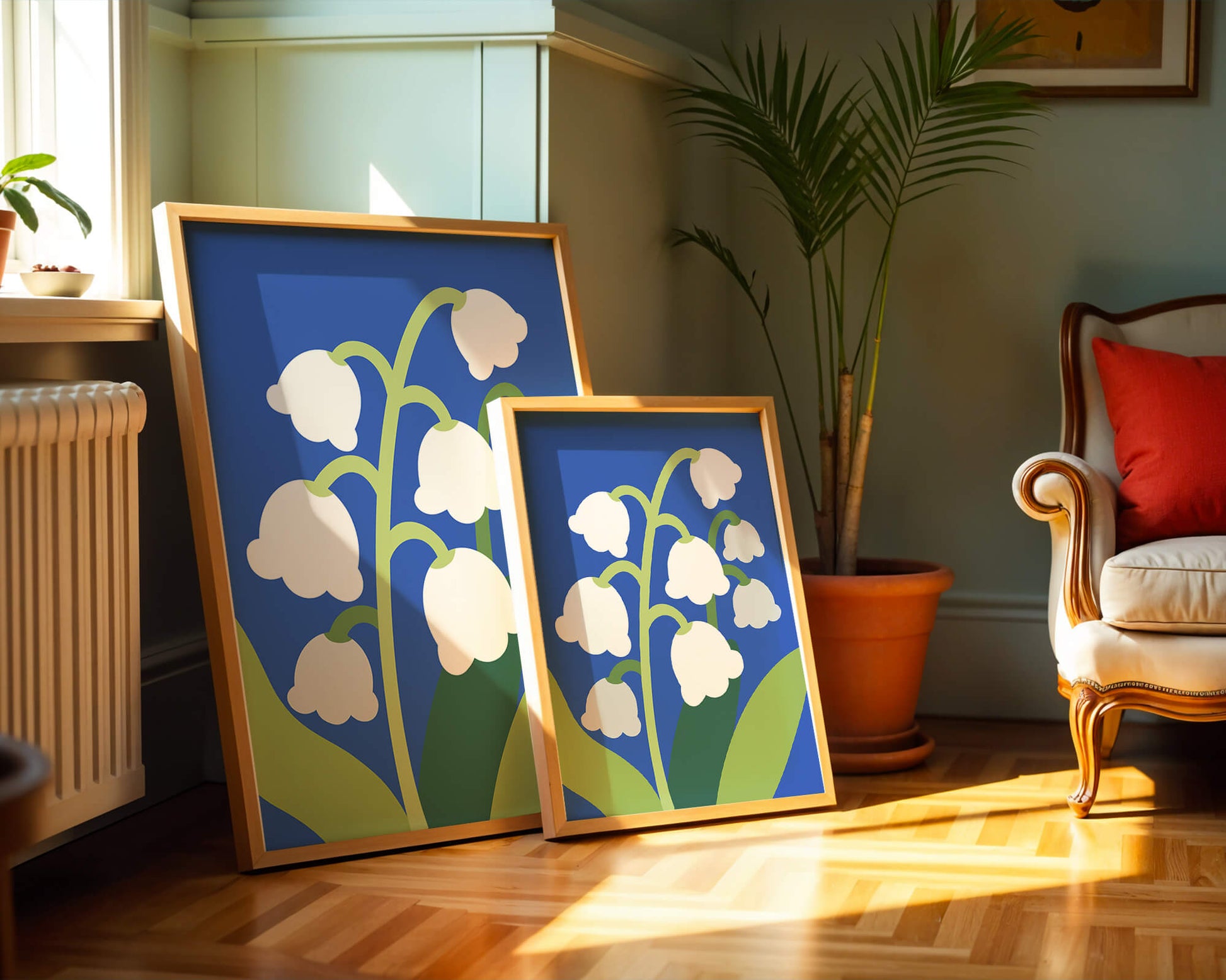 Abstract Lily of the Valley Illustration on Blue Background