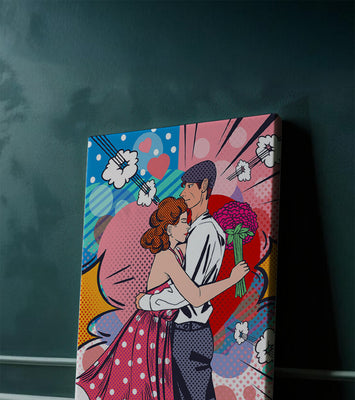 Pop Art Couple Embracing with a Colorful Background