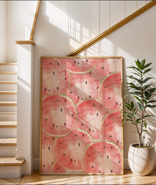 Watercolor watermelon slice pattern full of vibrant summer vibes