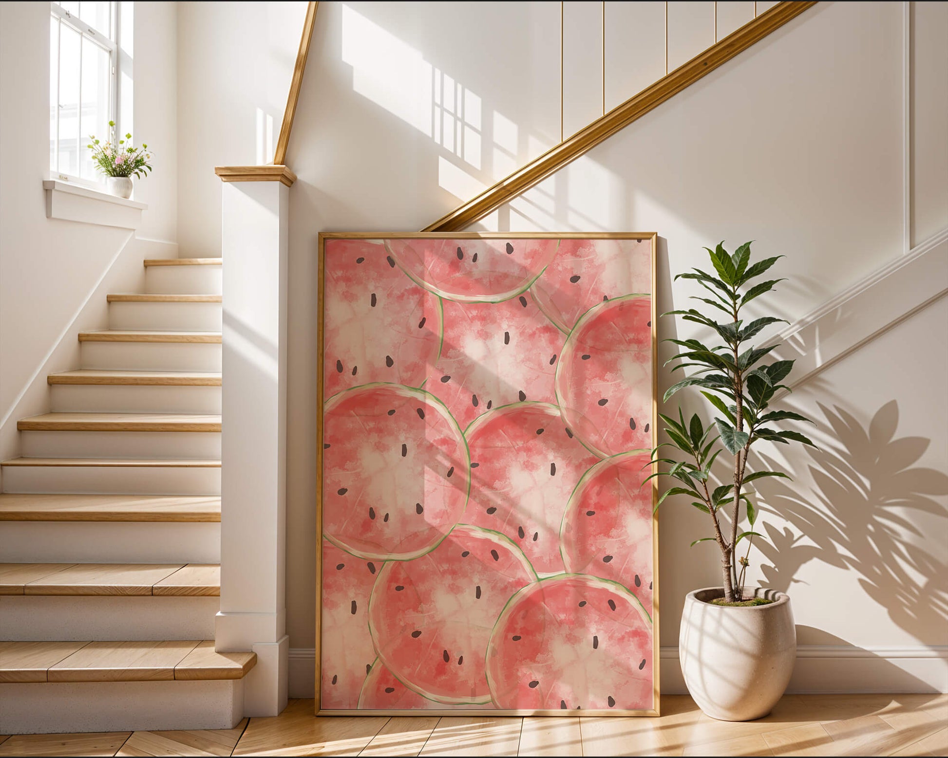 Watercolor watermelon slice pattern full of vibrant summer vibes
