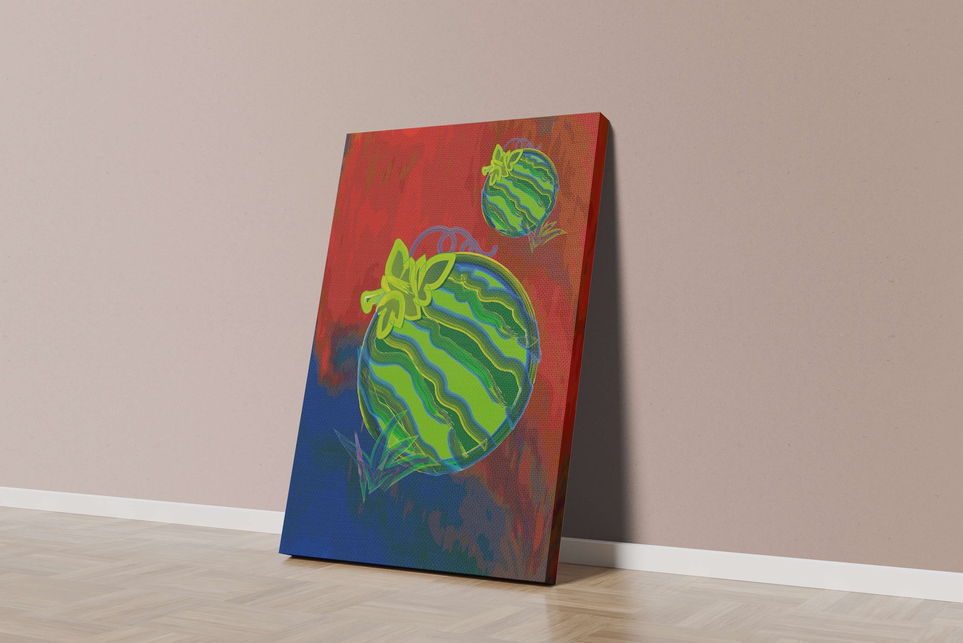 Abstract colorful watermelon artwork with vibrant background