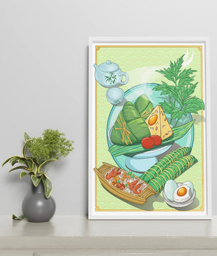 Illustration d'aliments asiatiques traditionnels avec service à thé et herbes