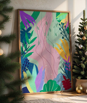 Abstract Botanic Composition with Vibrant Leaves and Shapes