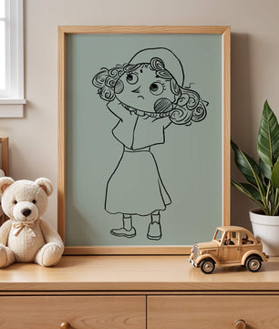 Hand-Drawn Illustration of a Thoughtful Cartoon Character with Curly Hair and a Beanie