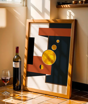 Abstract geometric artwork with golden circles and bold shapes - Mi tienda