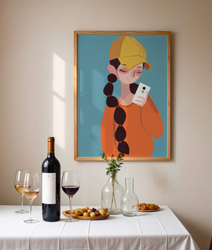 Colorful illustration of a girl with a smartphone