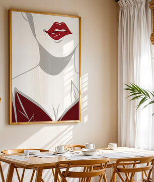 Minimalist Art with Red Lips and Elegant Dress - Mi tienda