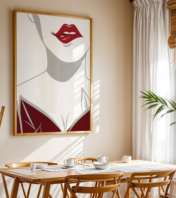 Minimalist Art with Red Lips and Elegant Dress