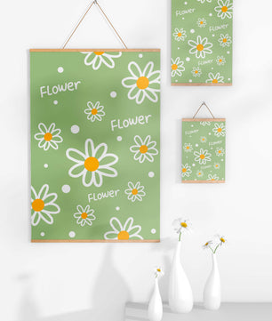Estampado floral con margaritas sobre fondo verde