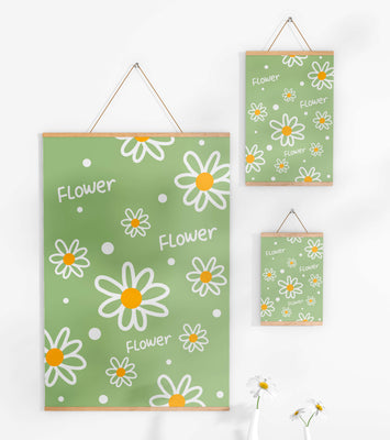 Floral pattern with daisies on a green background