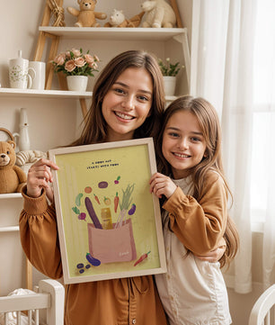 Ilustración de vegetales frescos y leche en una bolsa de comestibles
