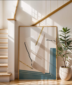 Abstraktes geometrisches Kunstwerk mit goldenen Elementen