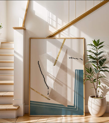 Abstract geometric artwork featuring gold elements