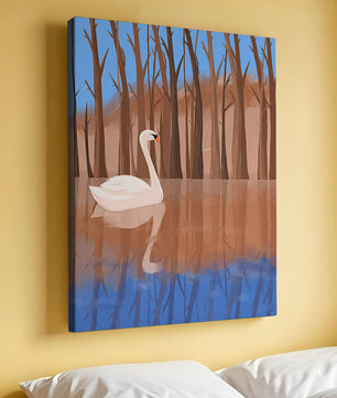Serene swan on calm water with reflections of trees