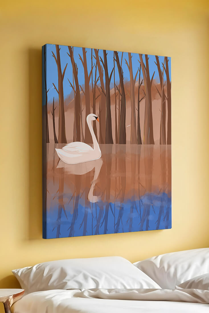 Serene swan on calm water with reflections of trees