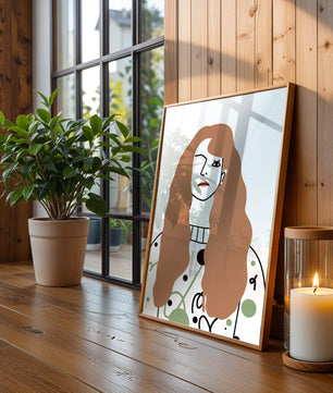Minimalist Portrait of a Woman with Long Hair and Abstract Design Elements - Mi tienda