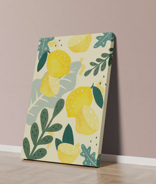 Composición ilustrativa de limones y hojas con colores vibrantes