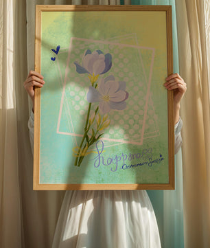 Ilustración floral delicada con colores pastel y lunares