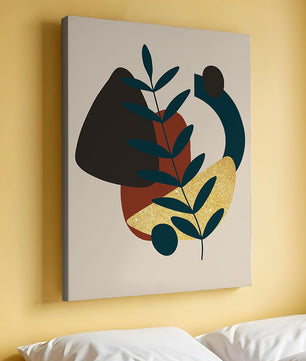 Abstract Botanical Composition with Geometric Shapes and Gold Accent - Mi tienda