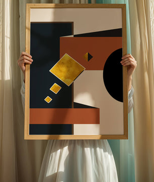 Abstract geometric art with gold accents and bold colors - Mi tienda