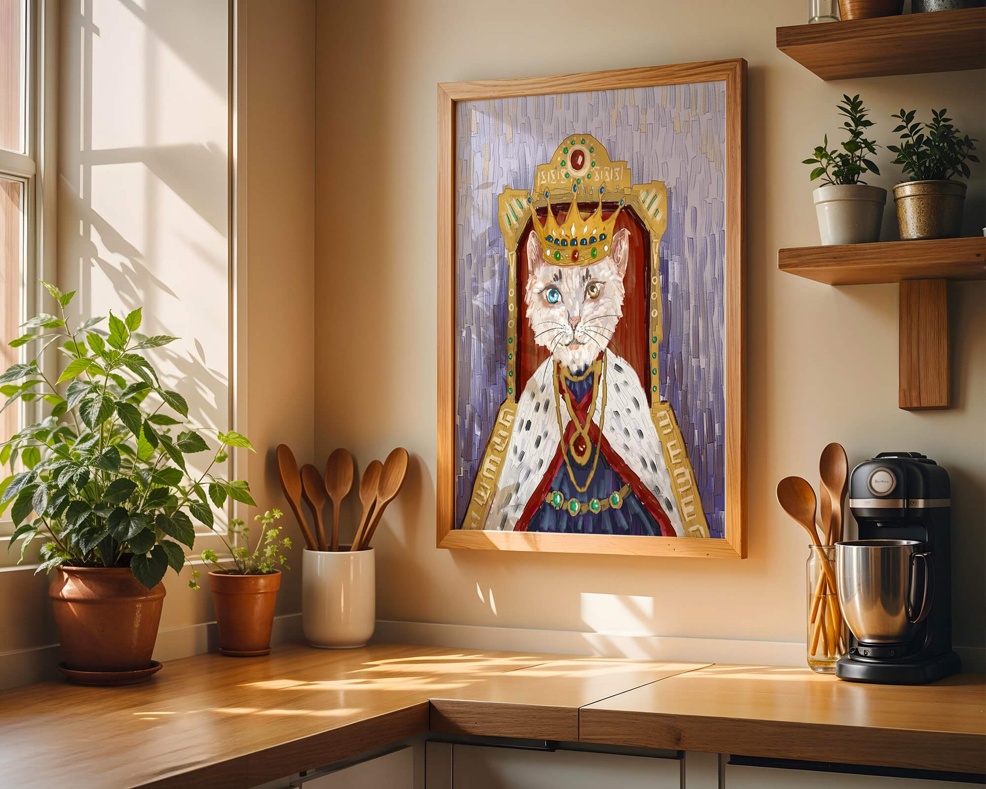 Majestic feline portrait with a golden regal crown
