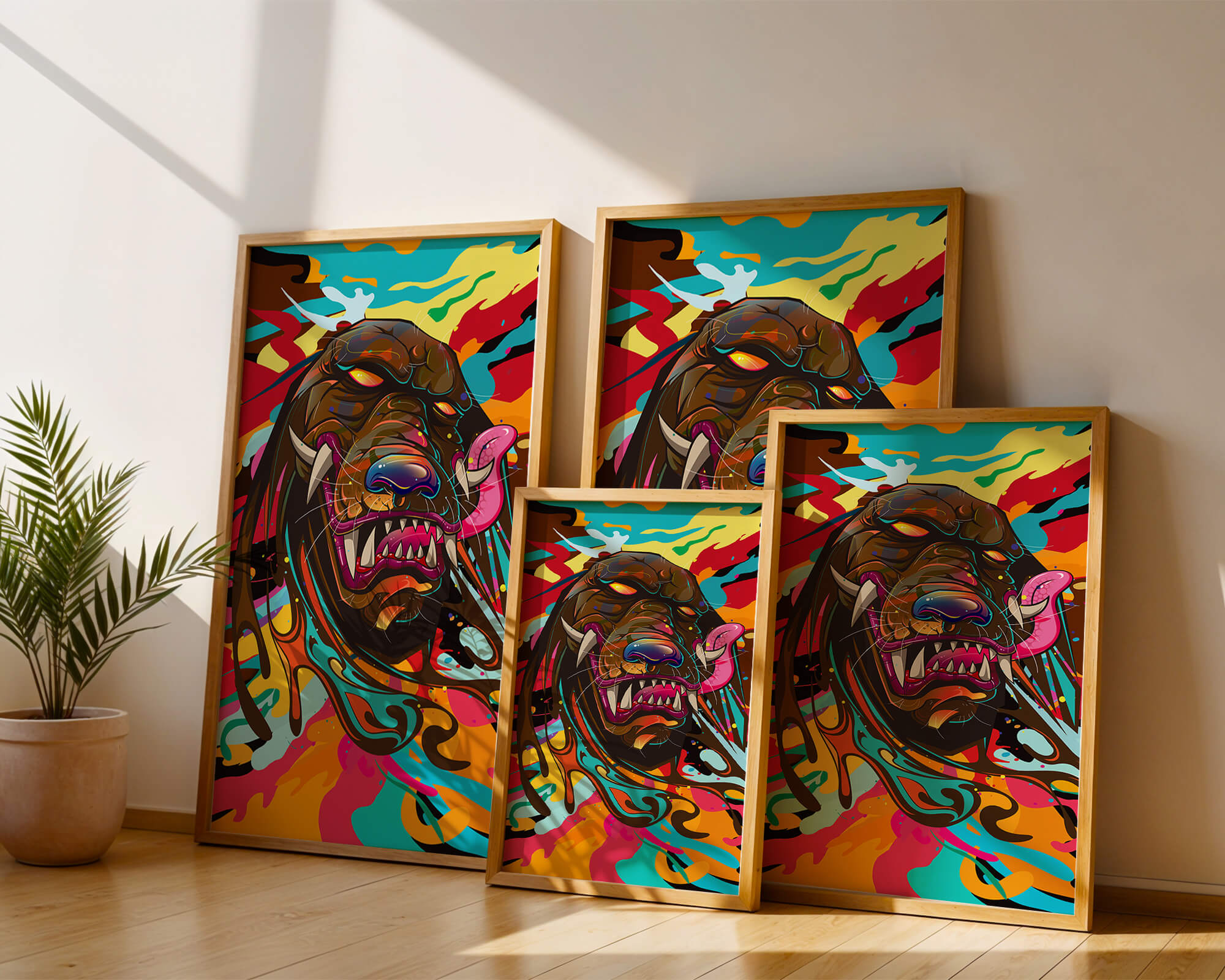 Colorful Abstract Lion Head with Vibrant Swirls