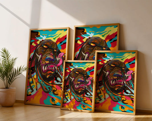 Colorful Abstract Lion Head with Vibrant Swirls