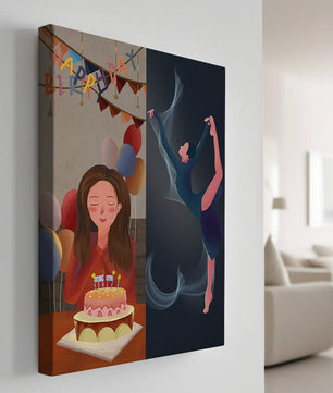Geburtstagsfeier-Illustration mit Kuchen und Tanzfigur