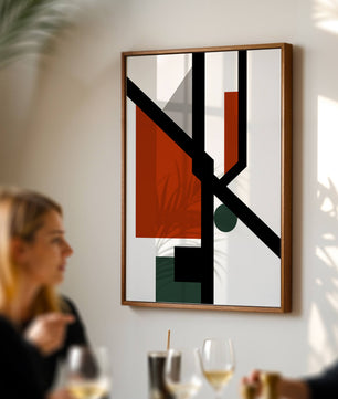 Colorful geometric abstract art with bold black lines