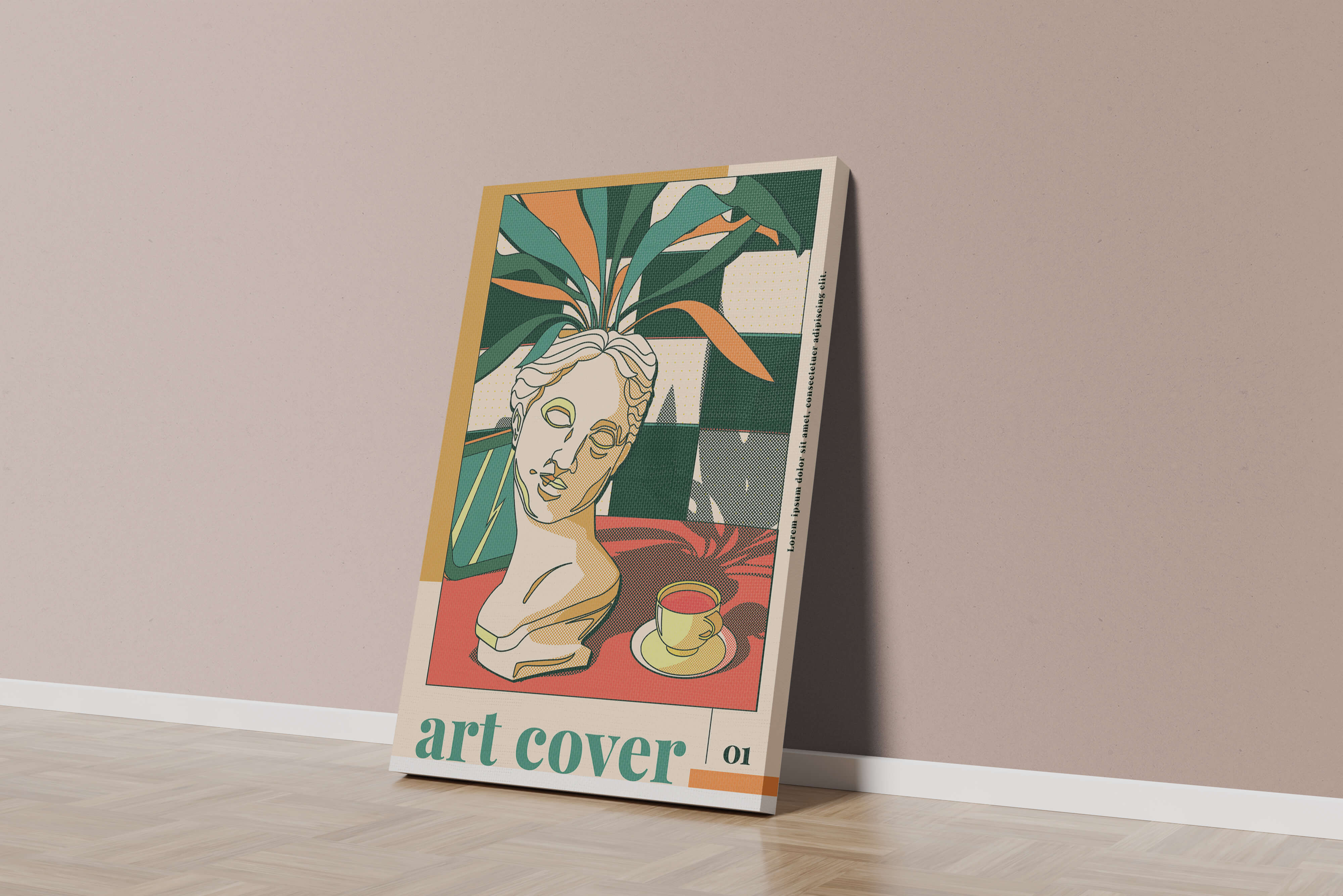 Abstract Art with Bust and Coffee Cup