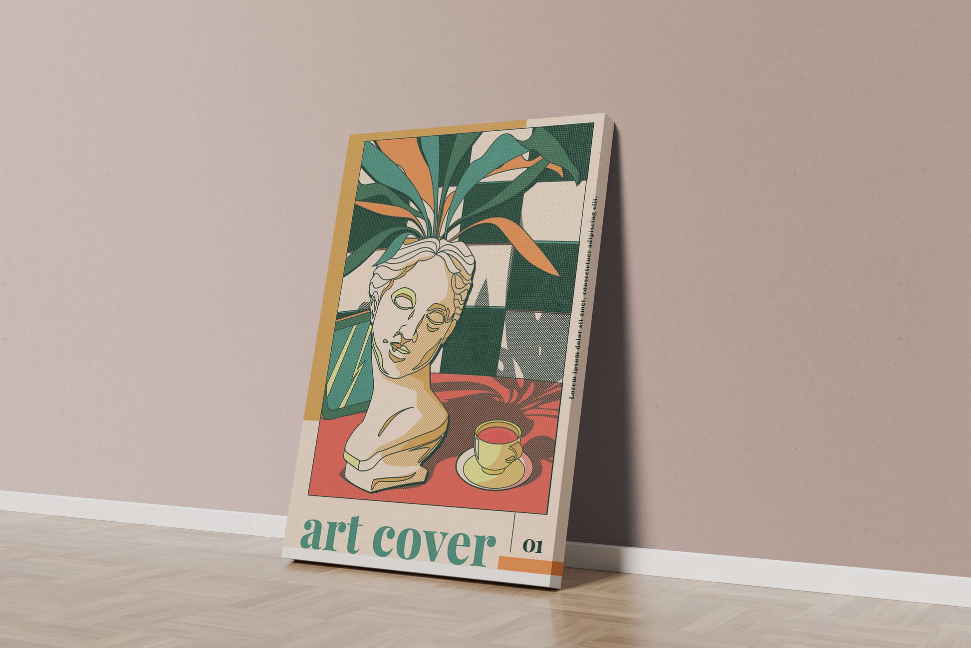 Abstract Art with Bust and Coffee Cup