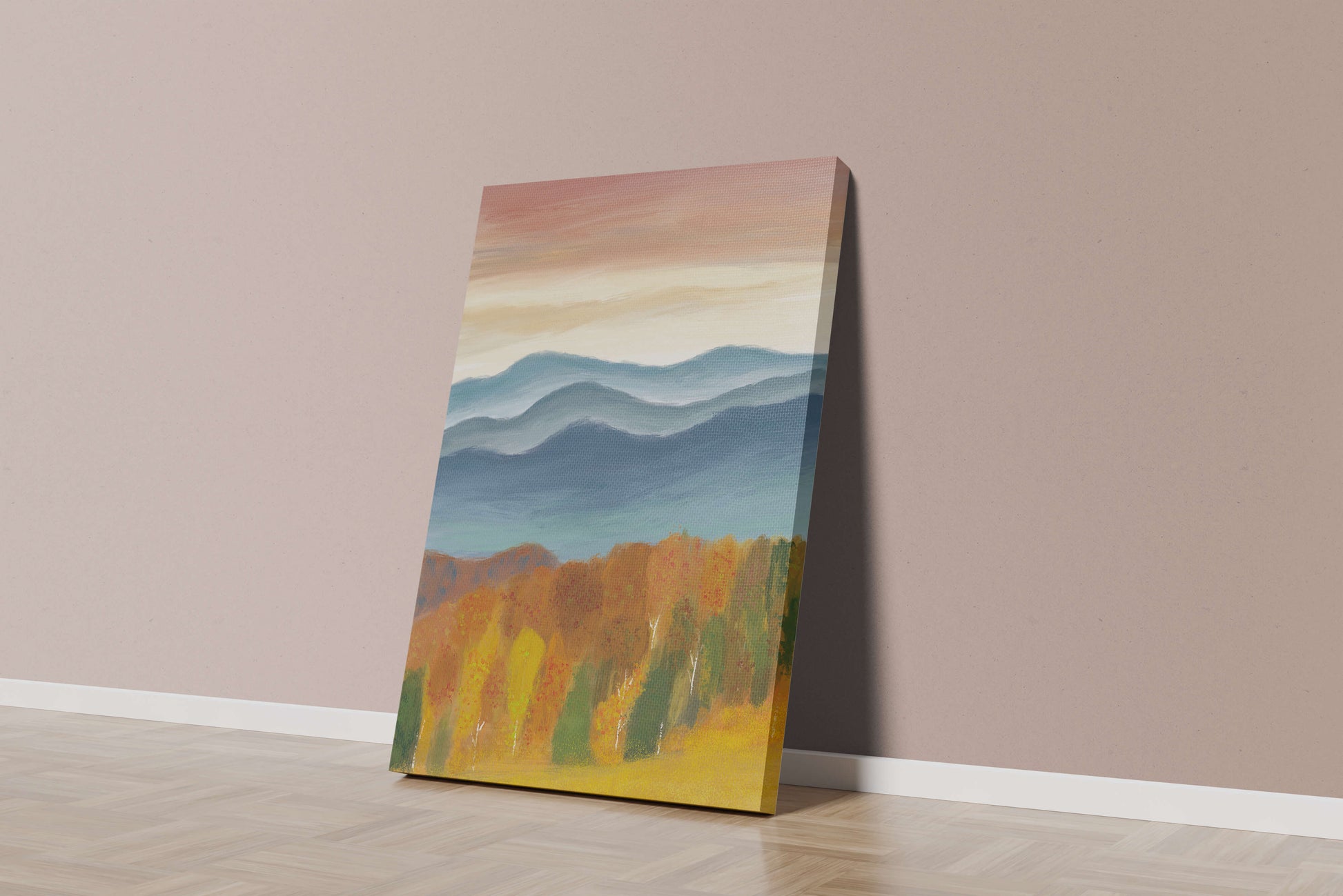 Autumn Mountain Landscape with Vibrant Trees and Colorful Sky