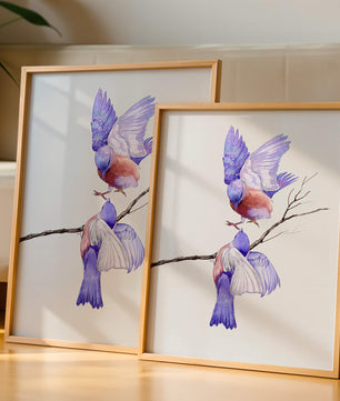 Elegante ilustración acuarela de dos pájaros en una rama