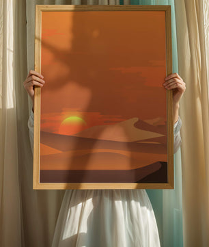 Sunset in Desert with Rolling Sand Dunes and Vibrant Orange Sky - Mi tienda
