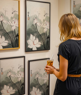 Delicate watercolor of lotus flowers with dragonfly in serene atmosphere