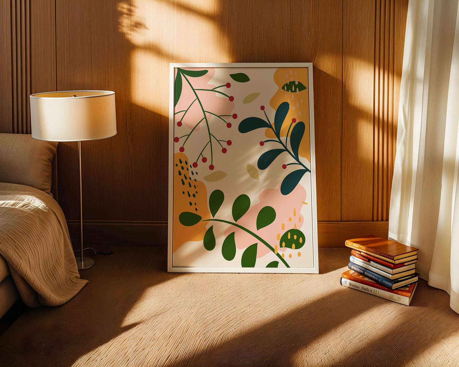 Abstract Floral Pattern with Bold Colors and Geometric Shapes