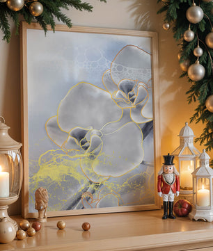 Delicate floral art with gold accents and abstract background