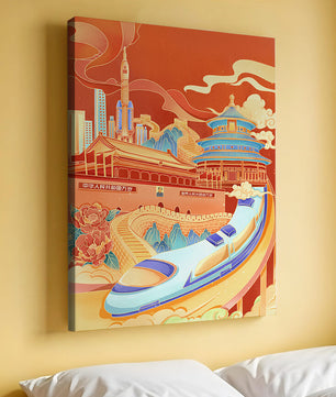 Illustration vibrante de l’architecture chinoise emblématique et de la technologie