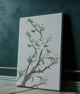 Delicate cherry blossoms on a soft blue background
