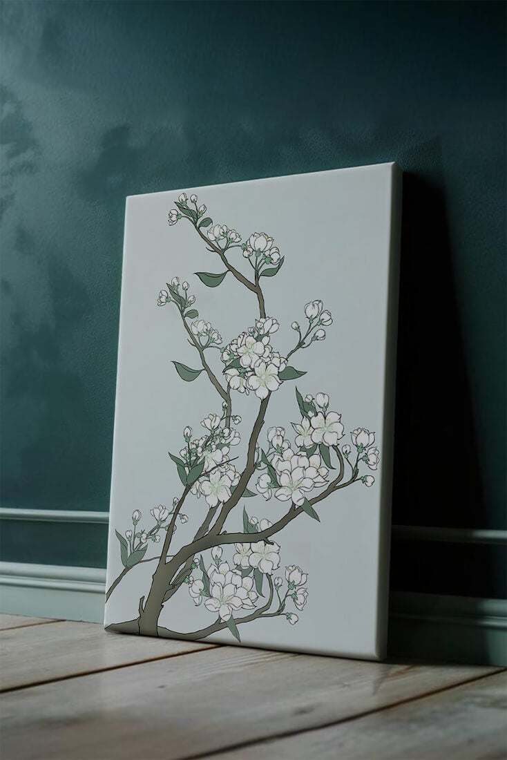 Delicate cherry blossoms on a soft blue background